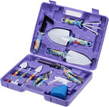 HARFINGTON 1 Set Garden Tool Set 10 Pieces Plastic Gardening Planting Tools Kit with Shovels Rake Scissor Trimmer Water Sprayer and Store Case Purple