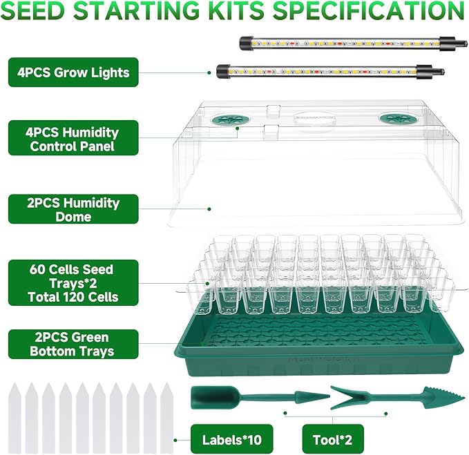 Seed Starter Tray Seed Starter Kit with Grow Lights Color Change Grow Lights for Seed Starting Kit 3 Timming Set Indoor Plant Growing Kit for Gardeners Germination Trays Kits Gardening Gifts