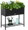 Outsunny Raised Garden Bed Elevated Planter Box with Rattan Wicker Look Tool Storage Shelf Portable Design for Herbs Vegetables Flowers Black