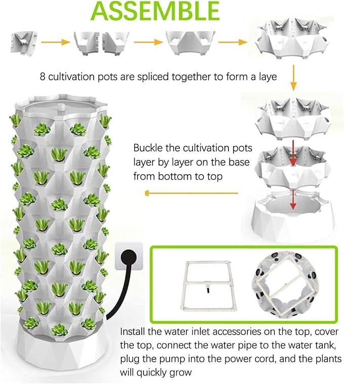 Hydroponics Tower SetVegetable Plant Tower Soilless Cultivation Garden Tower Aeroponics Growing Kit for Herbs Fruits and Vegetables10Layers