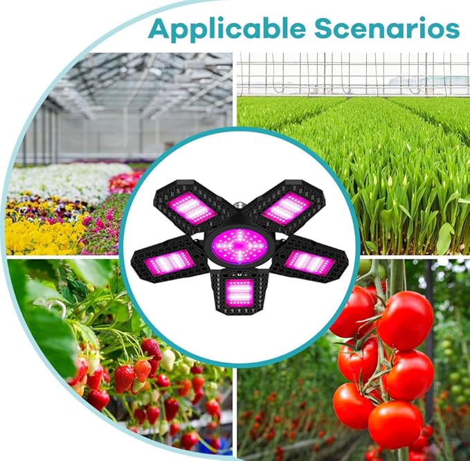 150W LED Deformable Grow Lighting 110V Red Blue Hydroponic Fill Lightings 4-Leaf Foldable Greenhouse Tent Planting Box UV/IR Vegs Flower and Fruit Cactus Potted Moss Cultivation Lamping100-277V