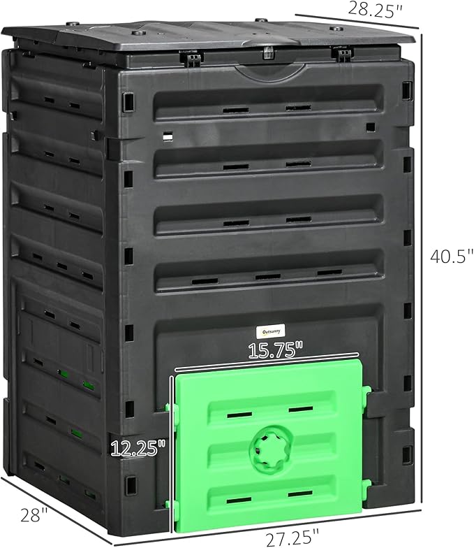 Outsunny Garden Compost Bin 120 Gallon (450L) Garden Composter BPA Free with 80 Vents and 2 Sliding Doors Lightweight &amp Sturdy Fast Creation of Fertile Soil Black