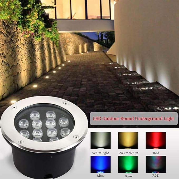 Outdoor Buried Lights Ground LED Landscape Lights IP66 Waterproof Recessed Ground Spotlight Round LED Underground Light for Garden Patio Fence Lawn Deck LiWarm White-18W