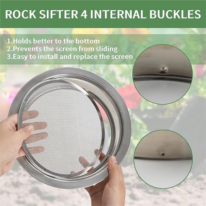 Stainless Steel Soil Sieve Soil Sieve Set Garden Stainless Steel Mesh SifterCompost with 136912mm and Bonsai Scoop