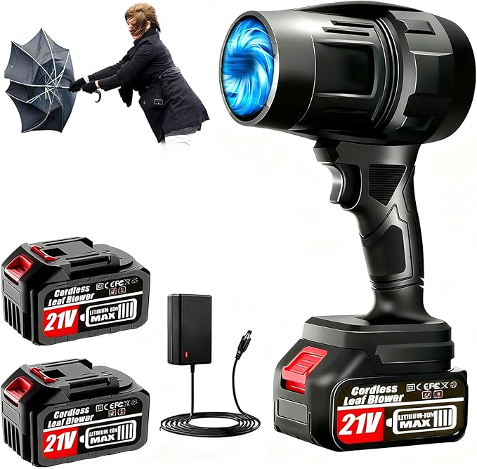 Cordless Leaf Blower with 2 x 4.0Ah Battery and Charger 600000 RPM Turbo Air Jet Blower Lightweight Handheld Blower with Adjustable Speed for Patio Cleaning Lawn Care Car Blowing Leaves and Dust