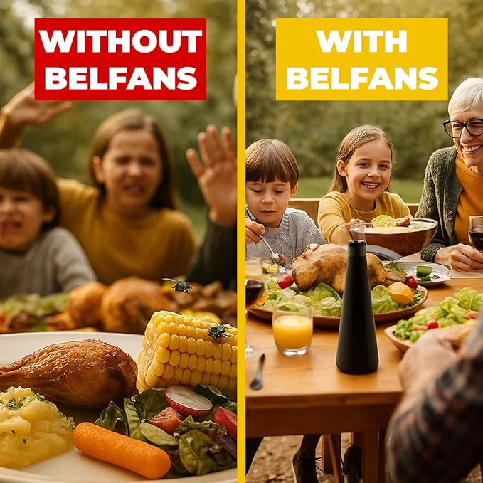 Belfans FlyRepellent Fan for Tables – USB Powered/Rechargable Soundless Fly Swatter with Holographic Blades and Portable Fly Fan for Bees Wasps &amp Outdoor Use (1 Black Rechargeable)