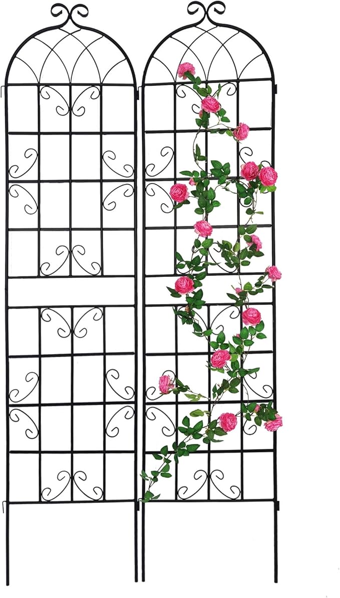 2 Pack Large Black Iron Garden Trellis 86.7 H x 19.7 W Heavy Duty Rustproof Plant Support for Roses Vines Vegetables