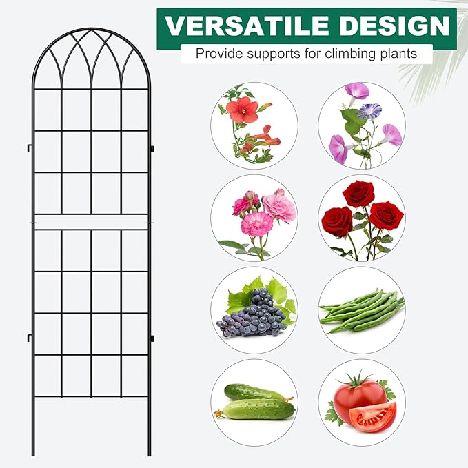 4 Pack Metal Garden Trellis for Climbing Plants 71 Inch Black Metal Garden Trellis for Vines Plant Rose Vegetable SupportLarge Decorative Outdoor Trellis