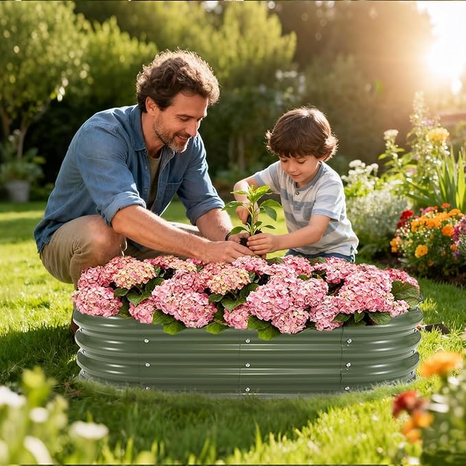 2-Pack 6×3×1 Ft Galvanized Steel Raised Garden Bed Outdoor Metal Planter Boxes for Vegetables Flowers &amp Herbs Above-Ground Gardening Beds Green