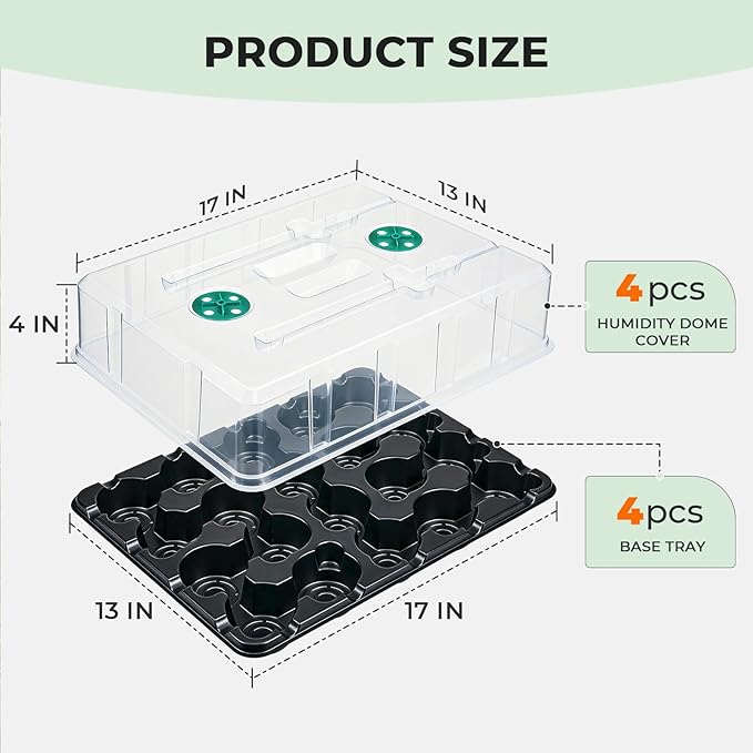 homenote 3 Inch Seed Starting Trays with Humidity Domes for Plants 4 Pack 20-Cell Seedling Starter Trays Plant Starter Germination Trays for Pots Seedlings for Indoor Outdoor Fits 3 Nursery Pots