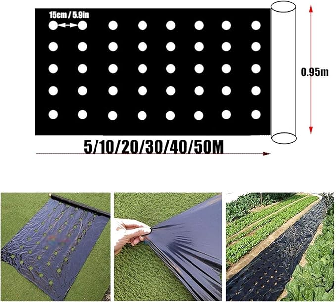 1pcs Perforated Mulch Weed Control 4.5cm Hole Agriculture Film Breeding Mulch Veg Patch for Tomato Strawberry Growth Punch(0.95x10m)