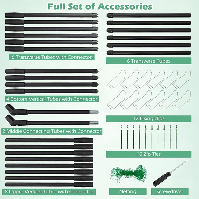 Happygrill Trellis for Climbing Plants Outdoor Cucumber Trellis w/PE-Coated Frame Trellis Net Fixing Clips Zip Ties A-Frame Sturdy Metal Plant Support for Tomato Grape Clematis