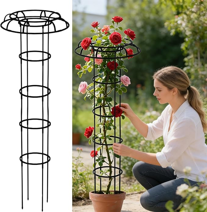 Umbrella Plant Support - Outdoor Vertical Frame for Climbing Vegetation | Weather Resistant Structure Elegant Garden Accent Stable Ground Holder &amp Compact Growing Aid for Pea Bean Tomato Clemati