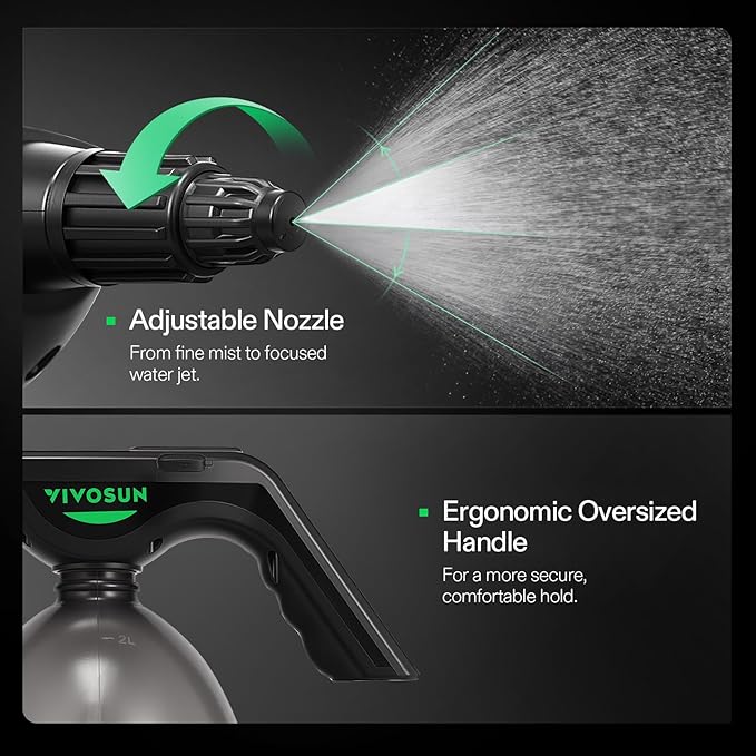 VIVOSUN Battery Powered Sprayer 0.5Gallon Electric Spray Bottle USB Rechargeable Automatic Water Pump Plant Mister with Adjustable Pressure Easy to Refill 2.2 Ah Battery