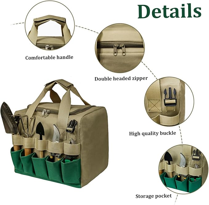 Garden Stool Folding Garden Seat with Detachable Storage Bag Multi-Pocket Gardening Bench Portable Zipper Gardener Tool Seat for Adults Garden Seat