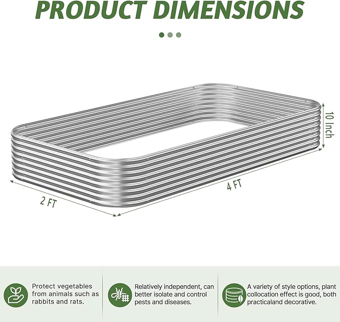 3 Pack 4x2FT Corrugated Galvanized Steel Raised Garden Bed Outdoor Metal Above Ground Garden Bed for Vegetables and Flowers Raised Beds for Gardening