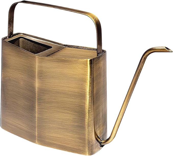 Modern Sprout Brass Finish Plant Watering Can - 3L Capacity - Long Spout Stainless Steel Vessel for Outdoor &amp Indoor Plants - Rust Resistant - Garden Accessory for Houseplants &amp Decorative Use
