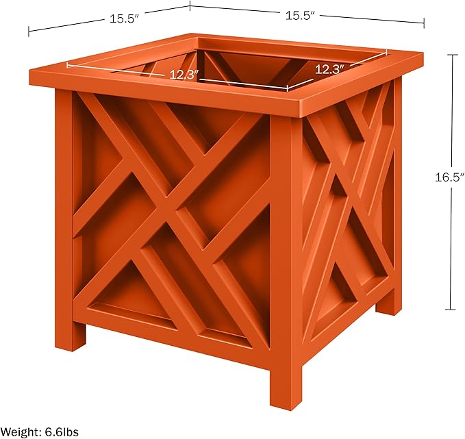 Lattice Design Planter Box - 15.5-Inch-Square Decorative Outdoor Flower or Plant Pot - Front Porch Patio and Garden Decor by Pure Garden (Terracotta)
