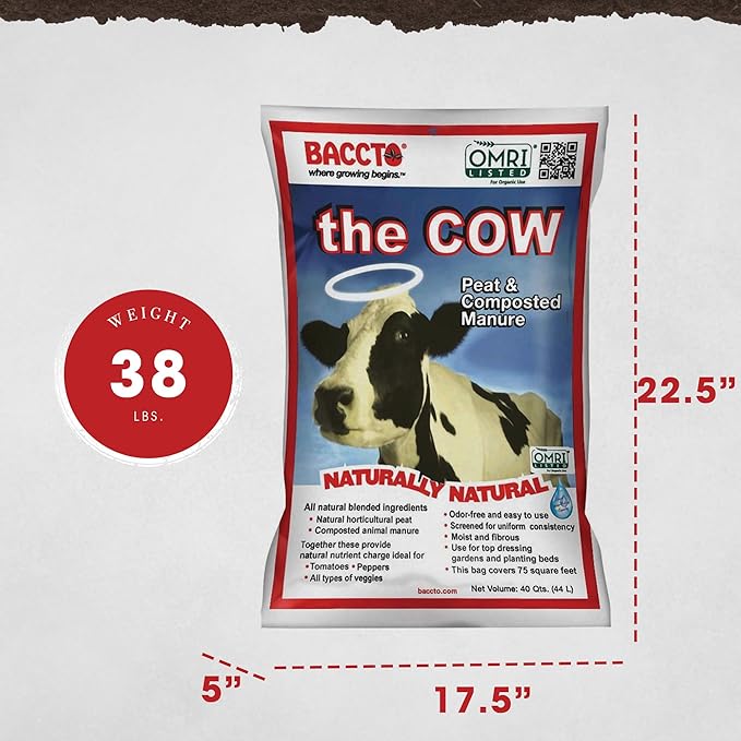 Michigan Peat Baccto 1640 Wholly Cow Horticultural Compost and Manure for Soil Amendment Lawn Care &amp Garden Beds 40 Quart Bag (4 Pack)