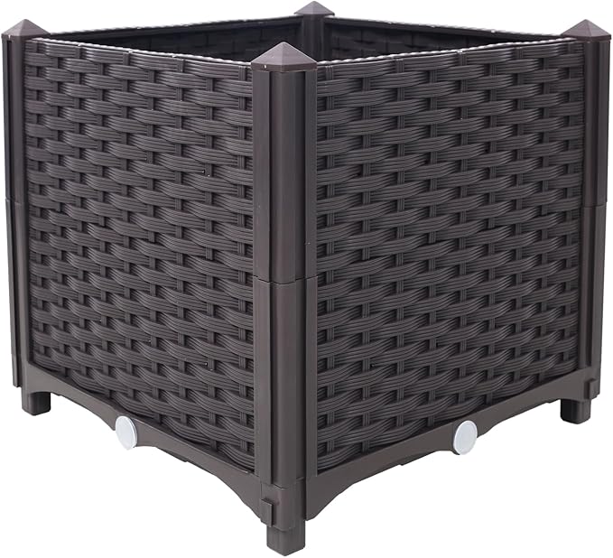 Dawn Deep Raised Garden Bed Plastic Planter Boxes for Vegetables Flowers Herbs and SucculentsSelf-Watering Planter Box Raised Bed to Grow Flowers Herbs &amp Vegetables 15.7 L X 15.7 D X 14.7 H
