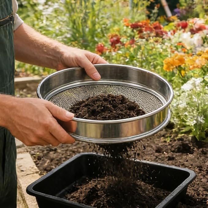 Heavy Duty Soil Sifter – Mesh Screen Organizer 12 Inch Garden Compost Block with Balance Metal Gravel Gear with Grip Sifter Functional Styling Lifestyle Supplies for Dirt Rocks Home 3 Piece