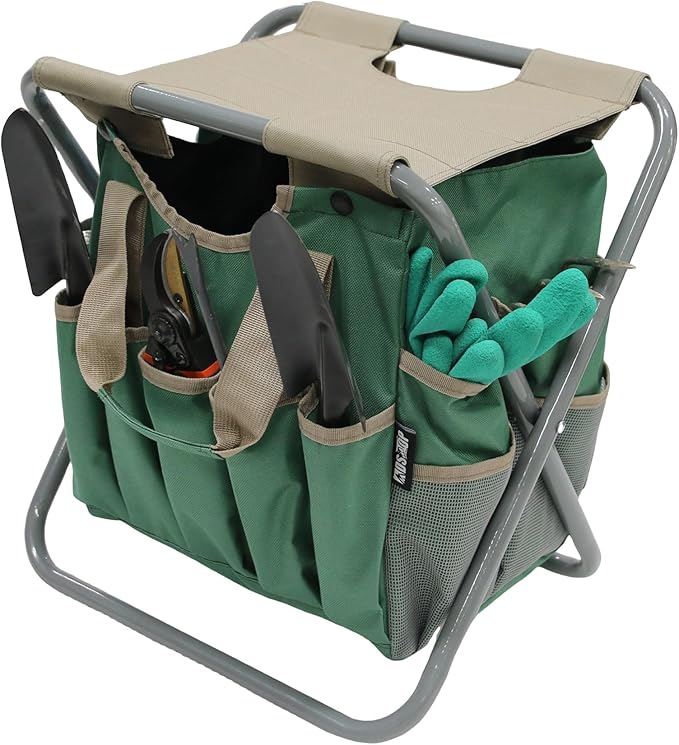MDSTOP Folding Gardening Stool with Detachable Storage Tote Bag Gardening Tools Set Organizer for Fishing Outdoor Sports Hiking Camping Garden Gardening Gifts for Mom/Dad and Gardeners (Polyester)
