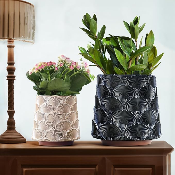 GUGUGO 8 Inch Pearl Black Scale Planter Cute Unique Plant Pot with Drainage Eclectic Colorful Small Flower Planters Pots for Indoor Plants Rainbow Funny Succulent Gardening Pot Gifts