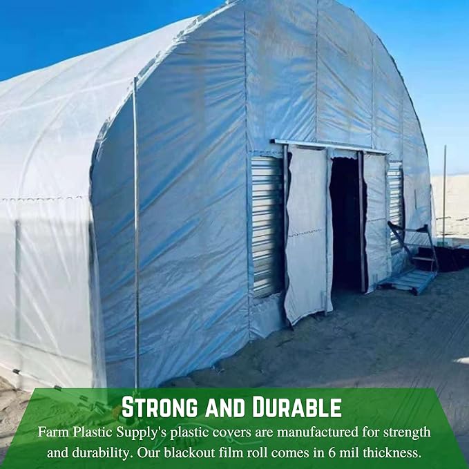 Farm Plastic Supply - Panda Film Light Deprivation Greenhouse Cover - 6 mil - (30' x 100') - 100% Blackout Tarp Black White Plastic Sheeting Green House Poly Film