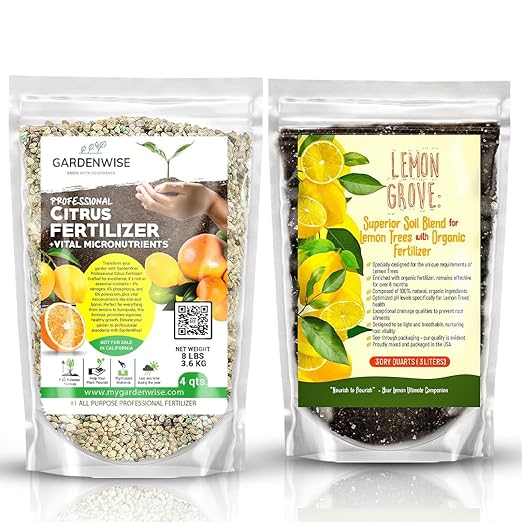 Professional Citrus Fertilizer &amp Organic Lemon Tree Potting Soil Bundle - Perfect Balanced NPK for All Citrus Indoor &amp Outdoor Potting Soil Mix for Growth &amp Repotting (4-3 Quart)