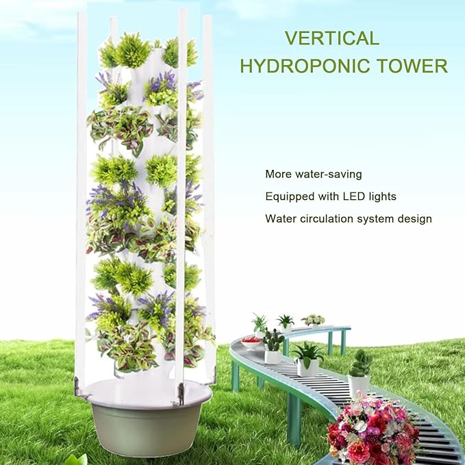 Hydroponics Growing System Kit Vertical Garden Planter with Grow Lamp Adjustable Hydroponic Garden Hydroponics Growing Tower Herbs &amp Vegetables Smart Home Indoor Gardening System5Layer