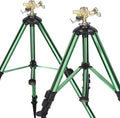 2 Pack Impact Sprinkler on Tripod Base 360° Adjustable Brass Sprinkler Head with Stakes Heavy Duty Metal Tripod Lawn Sprinkler for Large Area Lawn Yard &amp Garden Irrigation