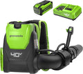Greenworks 40V (165 MPH / 660 CFM / 75+ Compatible Tools) Cordless Brushless Backpack Leaf Blower 8.0Ah Battery and Charger Included Green