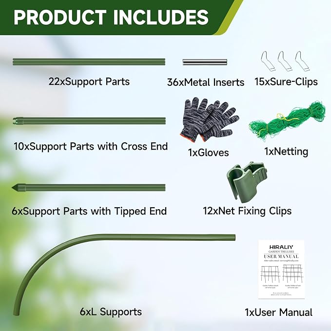 HIRALIY Cucumber Trellis for Climbing Plants Outdoor 5.25ft Tall Heavy Duty Metal Garden Arch Trellis Rustproof Plant Support Tunnel for Tomato Grape Bean Raised Bed and Vegetable Gardens Green