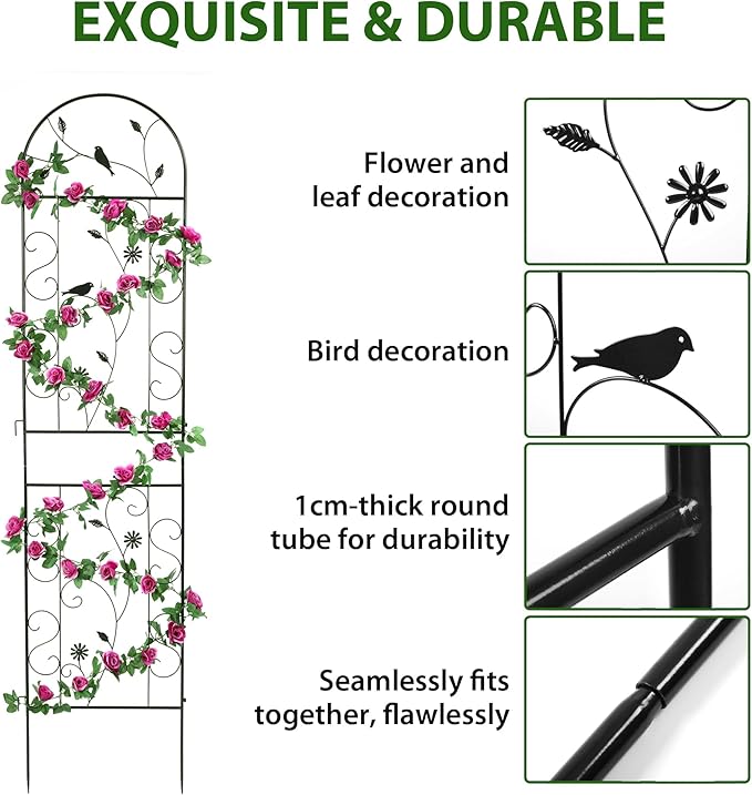 Metal Garden Trellis for Climbing Plants 86.5 x 19.7 Metal Plant Trellis Outdoor Black Iron Garden Trellis Clematis Rrellis Outdoor Arched Decoration Suitable for courtyards lawns Gard