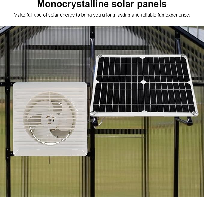 12W Solar Powered Fan Kit with Lithium Battery Exhaust Ventilation for Greenhouse Chicken Coop Shed Outdoor Camping