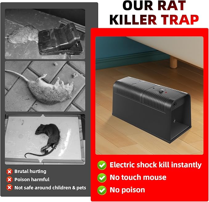 2026 Upgraded Electric Mice Trap Rat Traps Electronic Mouse Traps Zapper High Voltage No-Touch Rodent Zapper Indoor for Home Living Rooms Kitchens Garages Reusable Rat Trap Electric Shock(2Pack)