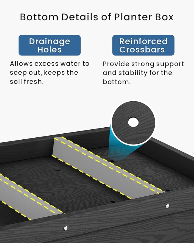 HDPE Raised Garden Bed with Legs Outdoor All-Weather Elevated Planter Box Raised Beds for Seeds Herb Flower Vegetable (Black)