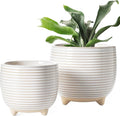 LE TAUCI Ceramic Plant Pots 5.1 + 6.4 Inch Footed Pots for Plants Modern Flower Pots for Home and Office Indoor Planters with Drainage Reactive Glaze White