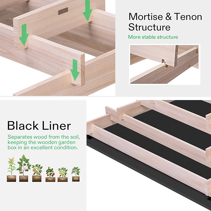 VIVOSUN 5-Tier Wooden Raised Garden Bed 42 x 42 x 14 Inches Outdoor Wood Planter Box with Gloves and Liner for Garden Patio Balcony Backyard and Outdoors