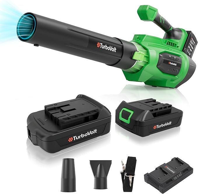 Cordless Leaf Blower 40V | 620CFM/150MPH Powerful Brushless Motor | 2X 5.0Ah Batteries and Charger | 3 Nozzles | 4 Speed + Turbo Mode | Lightweight Electric Blower for Lawn Care Garden Yard Dust