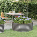 Round Garden Raised Bed Grey Powder-Coated Steel 39.4x39.4x14.2 Inch Durable Outdoor Planter for Vegetables Herbs Flowers