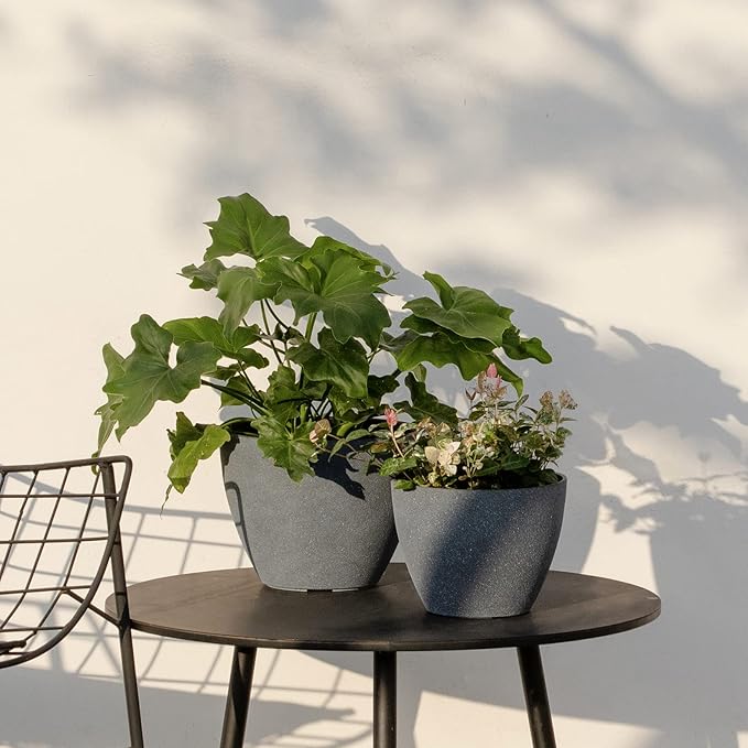 LA JOLIE MUSE Flower Pots Outdoor Garden Planters Indoor Plant Pots with Drainage Holes Weathered Grey (8.6 + 7.5 Inch)