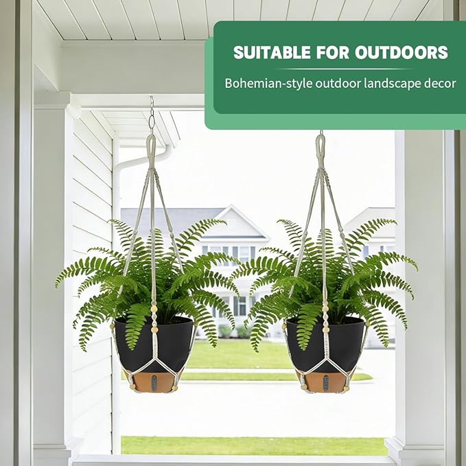 Self-Watering Hanging Planters for Indoor Plants Set 2-Piece Includes Plant Hanging Pot Drainage-Hole Hanging Pot and Hanging Basket Rack (10 Inches Black)