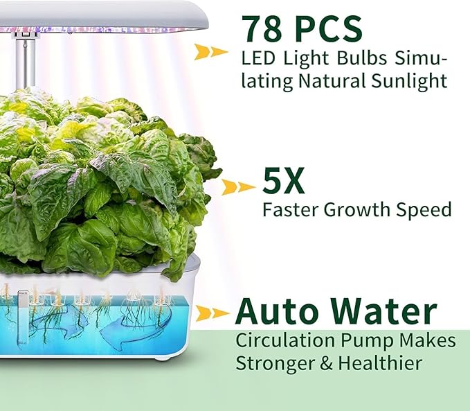 Hydroponics Growing System Kit with LED Grow Light Indoor Gardening System with 14 Pods WiFi Indoor Herb Garden Herb Garden Kit Indoor Adjustable Height Up to 16.5 Auto Pump 5L Water Tank