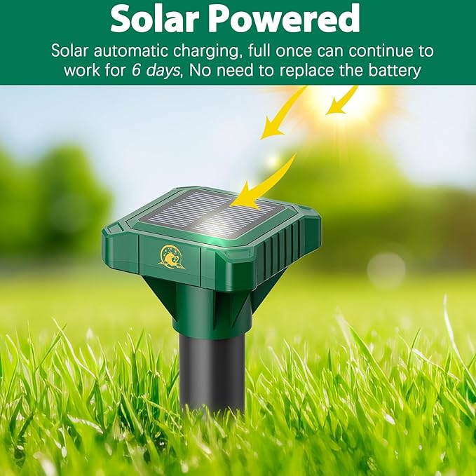 4 Pack Mole Repellent Solar Powered Vibrating Solar Mole Repellent Stakes for Voles Groundhogs Snakes &amp Gophers IP65 Waterproof Mole Deterrent for Yard Farm Lawn &amp Garden