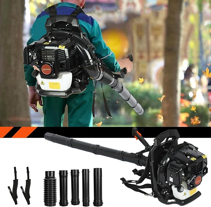 Backpack Leaf Blower 52CC 550CFM 2 Stroke Gas Leaf Blower Leaf Blower with Air Cooling Gasoline Backpack Leaf Blower Gas Powered Snow Blower for Outdoor (Black)
