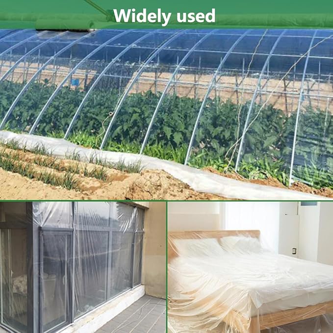 12x26ft Greenhouse Plastic Film Sheeting 6 mil Polyethylene Greenhouse Film Hoop UV Resistant Clear for Outdoor Plants Clear Floating Row Cover