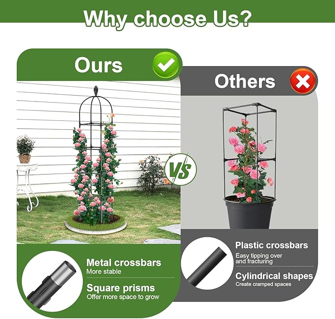 2 Pack Garden Obelisk Trellis 70 Tall Plant Support for Climbing Vine Metal Covered Plastic Coating Rustproof Heavy Duty Rose Trellis Indoor Outdoor(Black 70 * 11.8 * 11.8IN（H*W*L）)