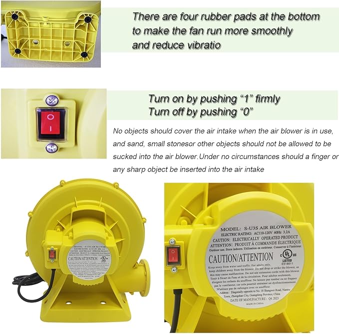 INTBUYING 380W Inflatable Blower 0.5HP 110V-120V Air Blower for Inflatables PP Flame Retardant with High-Speed Motor and Stable Base for Camping Wedding Party Backyard
