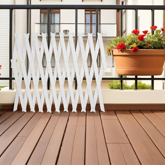 Wood Trellis Fence Panel for Climbing Plants Indoor Outdoor Expandable Small Lattice Garden Trellis Wall-Mounted Plant Support White 44cm